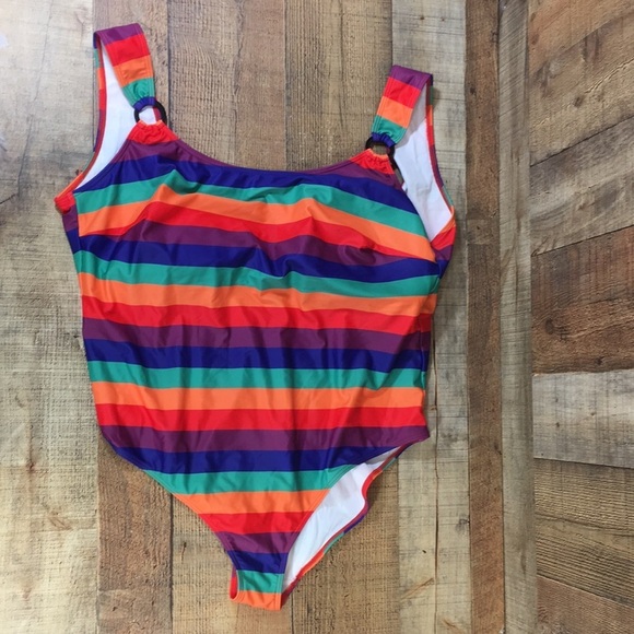 Modcloth Red Purple‎ Striped One Piece Swimsuit Womens 4X - Picture 2 of 11